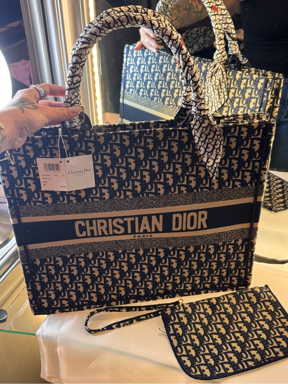 Navy & Beige Book Tote Bag - Picture 9 of 11